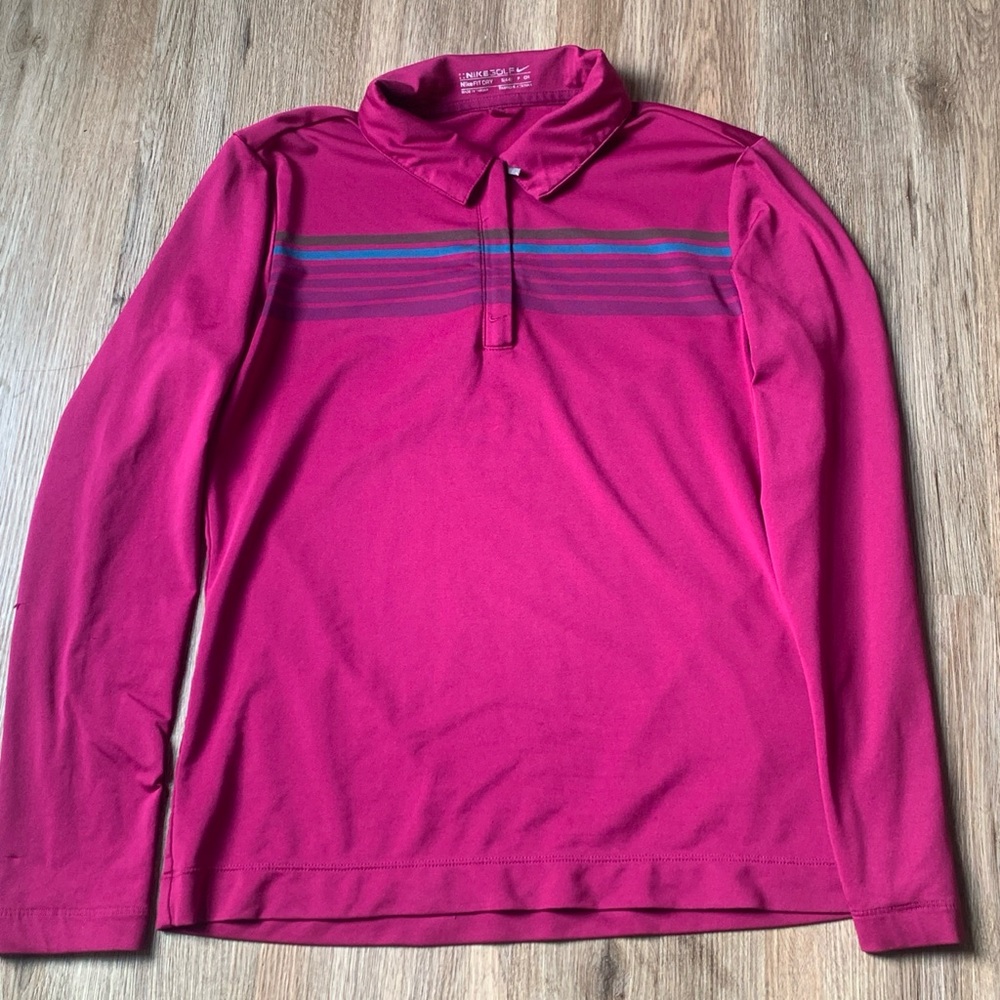 Vtg Nike Golf Polo Shirt Womens Small Magenta Dri-Fit Performance 1/4 Zip
